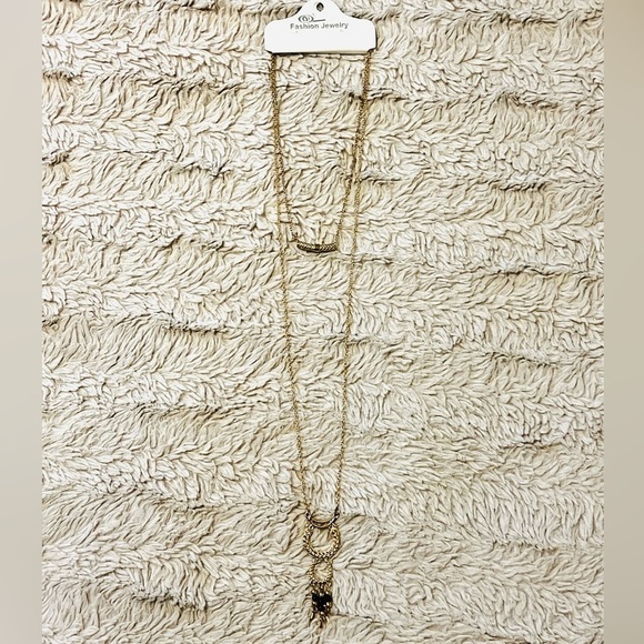 2/$15 - Boho Double Hoop Drop Necklace - Black - Picture 3 of 3